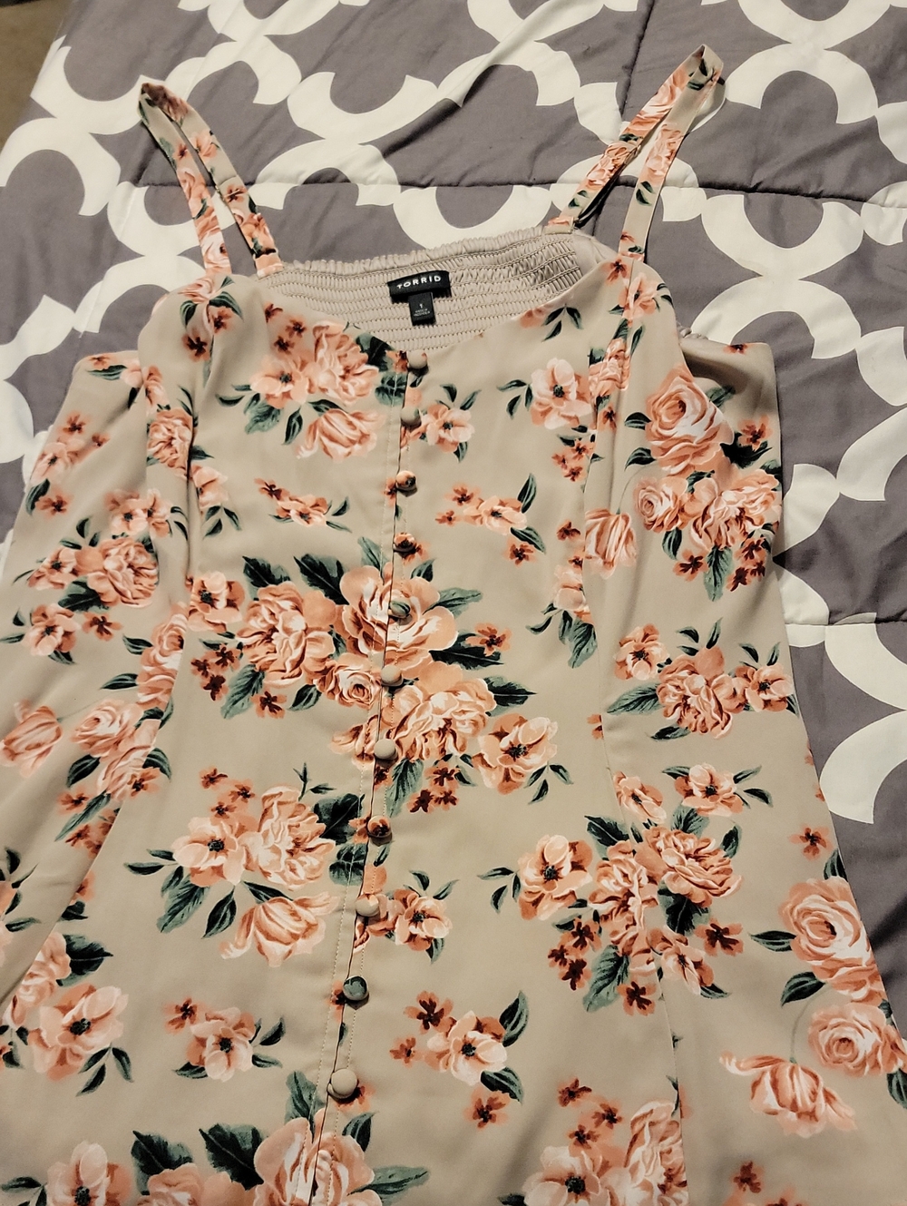 Torrid SIZE 1 STRETCHY Peach Floral Button-Front Spaghetti Strap Dress NEW